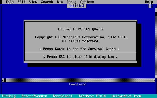 The QBasic interface was pretty... basic. (By Source, Fair use, https://en.wikipedia.org/w/index.php?curid=508517)